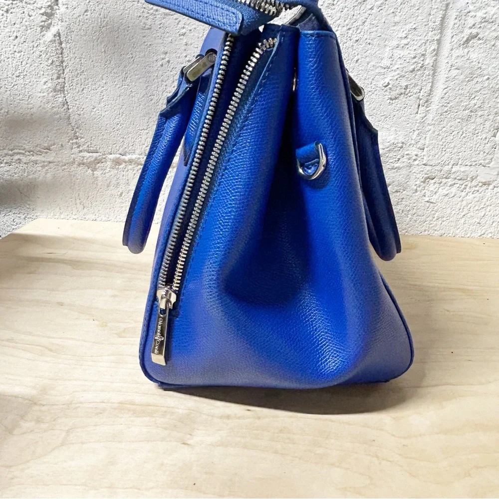 Gianni Conti Satchel Genuine Safiano Leather Handbag Cobalt Blue NWOT